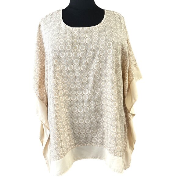 Faded Glory Beige and Off White Geometric Pattern Flowing Blouse Size 3X - Picture 1 of 7